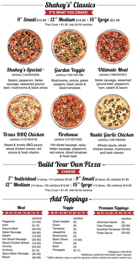 Shakey's Pizza Menu .